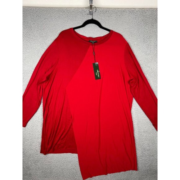 For Cynthia Tunic Top Women Size 2x Red Asymmetric Contrast Rayon Stretch NWT - Picture 1 of 10